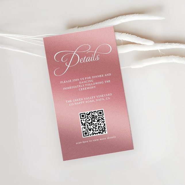 Rose Gold Hochzeitsempfang QR-Code Begleitkarte (Von Creator hochgeladen)