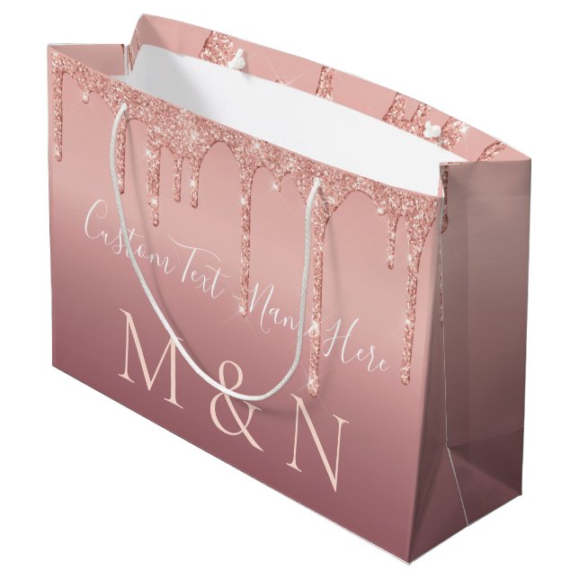 Rose Gold Hochzeitsgeschenktasche Personalisiert I Große Geschenktüte (Rückseite Schrägansicht)