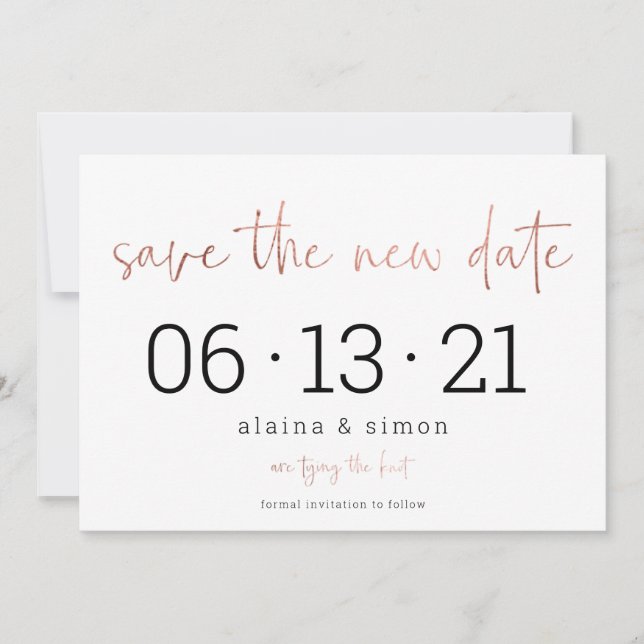 Rose Gold Hochzeitspause Rettete das neue Datum Save The Date (Vorderseite)