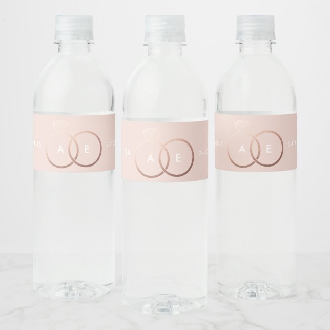 Rose Gold Hochzeitsring Monogramm Wasser Flasche E Wasserflaschenetikett (Flaschen)