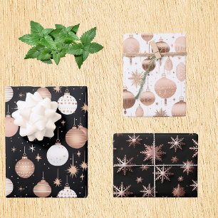 Rose Gold Holiday Metallische Ornamente Schneefloc Geschenkpapier Set