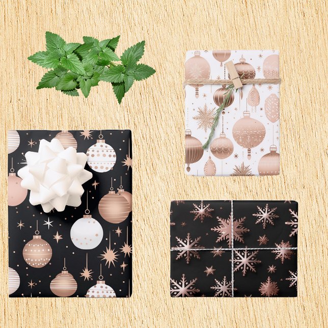 Rose Gold Holiday Metallische Ornamente Schneefloc Geschenkpapier Set (Von Creator hochgeladen)