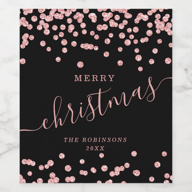 Rose Gold Holiday Weihnachten Glitzer Confetti Bla Weinetikett (Einzelnes Label)
