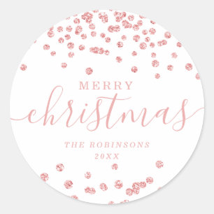 Rose Gold Holiday Weihnachten Glitzer Confetti Whi Runder Aufkleber