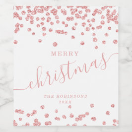 Rose Gold Holiday Weihnachten Glitzer Confetti Whi Weinetikett