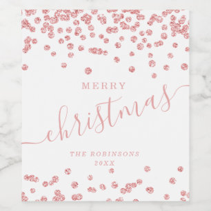 Rose Gold Holiday Weihnachten Glitzer Confetti Whi Weinetikett