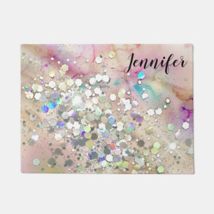 Rose Gold Holografischer Glitzer Girly Pastel Marm Fußmatte