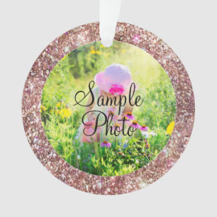Rose Gold Holographic Glitzer Circle Foto Ornament