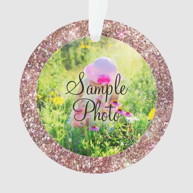 Rose Gold Holographic Glitzer Circle Foto Ornament (Vorderseite)