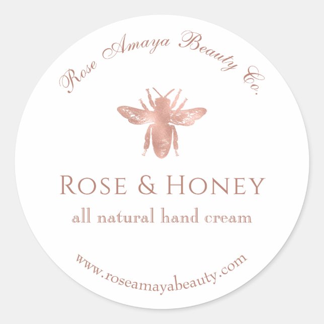 Rose Gold Honey Beauty Product Label Runder Aufkleber (Vorderseite)