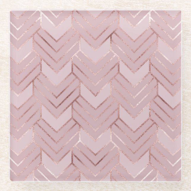 Rose Gold Hört Glitzer Muster. Glasuntersetzer (Vorderseite)