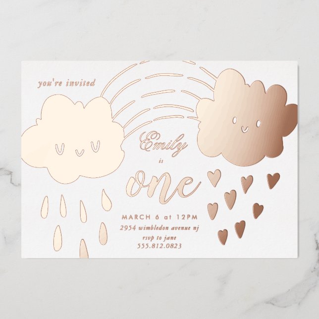 Rose Gold hört über den Rainbow Birthday Foil Folieneinladung (Vorderseite)