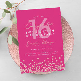 Rose Gold Hot Pink Glitzer Überraschung Sweet 16 Einladung