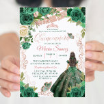 Rose Gold Hunter Green Mexican Floral Quinceñera Einladung<br><div class="desc">Rose Gold Hunter Green mexikanische Blumenkatze Einladung</div>