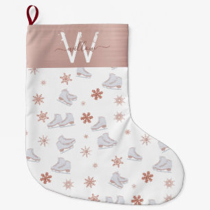 Rose Gold Ice Skate Rosa Skaten Monogram Großer Weihnachtsstrumpf