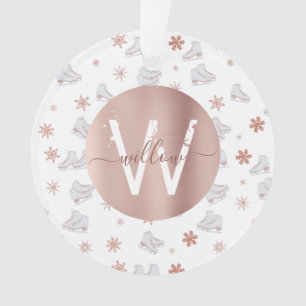 Rose Gold Ice Skate Rosa Skaten Monogram Ornament