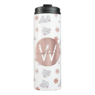 Rose Gold Ice Skate Rosa Skaten Monogram Thermosbecher