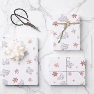 Rose Gold Ice Skate Rosa Skaten-Muster Geschenkpapier Set