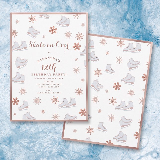 Rose Gold Ice Skates Blush Pink Skating Birthday Einladung (Rose Gold Ice Skates Blush Pink Skating Birthday Invitation)
