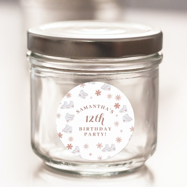 Rose Gold Ice Skates Blush Pink Skating Birthday Runder Aufkleber (Rose Gold Ice Skates Blush Pink Skating Birthday Classic Round Sticker)