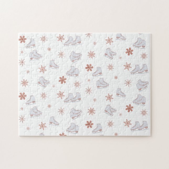 Rose Gold Ice Skates Blush Pink Skating Pattern Puzzle (Horizontal)