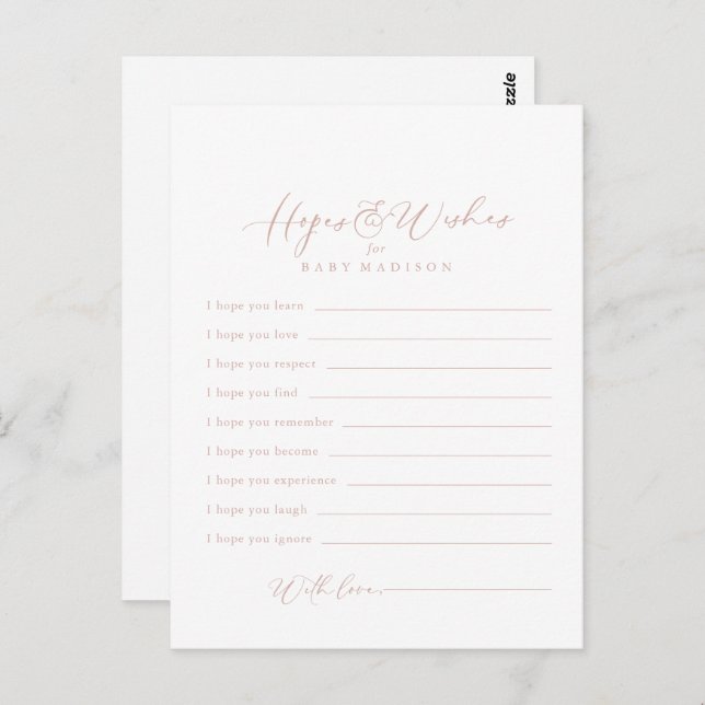 Rose Gold Idyllic Baby Shower Hopps & Wish Card Postkarte (Vorne/Hinten)