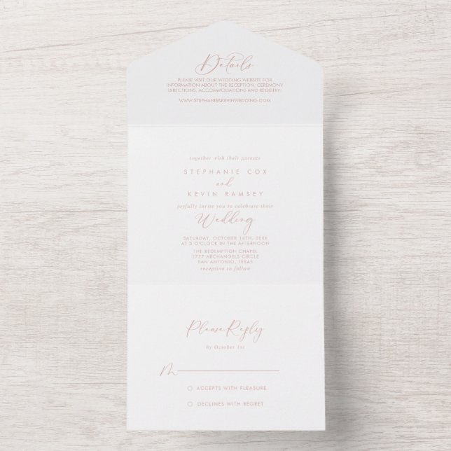 Rose Gold Idyllic Stylish Calligraphy Wedding All In One Einladung (Innen Boden)