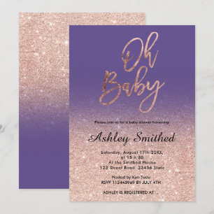 Rose Gold Imitat Glitzer lila ombre Oh Babydusche Einladung