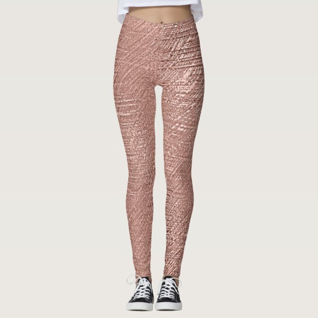 Rose Gold Imitat metallisch texturiert Leggings (Vorderseite)