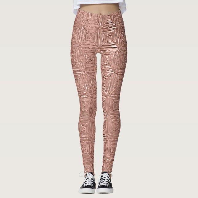 Rose Gold Imitat Metallische Geometrische Gemuster Leggings (Vorderseite)