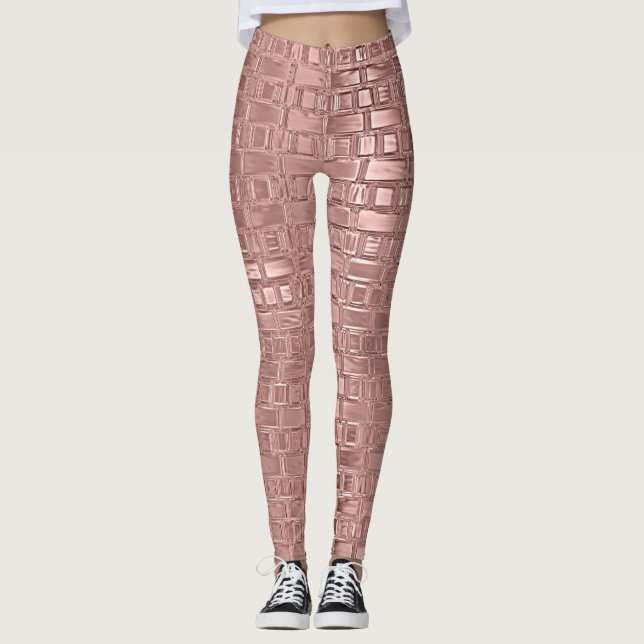 Rose Gold Imitat Metallische Geometrische Ziegelst Leggings (Vorderseite)