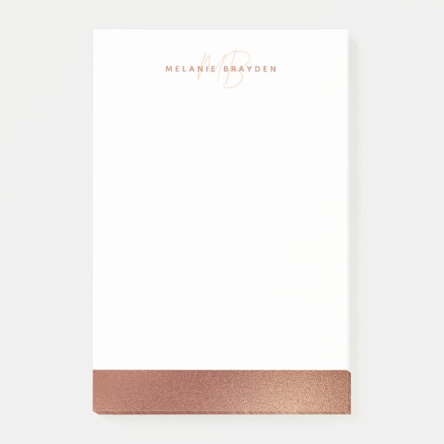 Rose Gold-Imitate belegen Minimalistischen Monogra Post-it Klebezettel (Vorderseite)