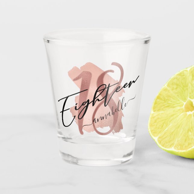 Rose Gold Imitate Foil 18. Geburtstag Schnapsglas (Vorderseite)