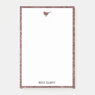 Rose Gold Imitate Glitzer Bird & Border auf Weiß Post-it Klebezettel