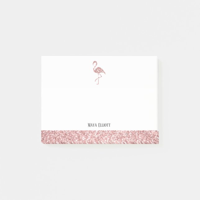 Rose Gold Imitate Glitzer Flamingo & Border Post-it Klebezettel (Vorderseite)