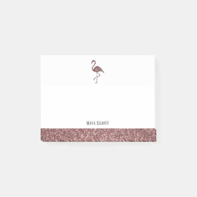 Rose Gold Imitate Glitzer Flamingo & Border Post-it Klebezettel (Vorderseite)