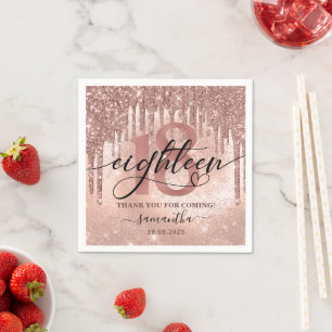 Rose Gold Imitate Glitzer & Foil 18. Geburtstagspa Serviette