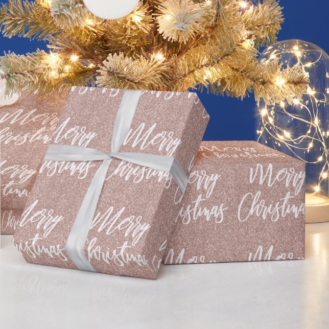 Rose Gold Imitate Glitzer Frohe Weihnachtskalligra Geschenkpapier (Feiertage)
