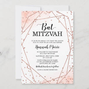 Rose Gold Imitate Glitzer Geometrisches Bat Mitzva Einladung