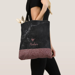 Rose Gold Imitate Glitzer Little Bird auf schwarze