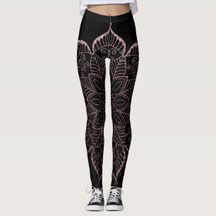 Rose Gold Imitate Glitzer Mandala über Solid Black Leggings