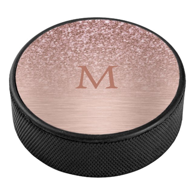 Rose-Gold-Imitate Glitzer & Metallic Textur Eishockey Puck (3/4)