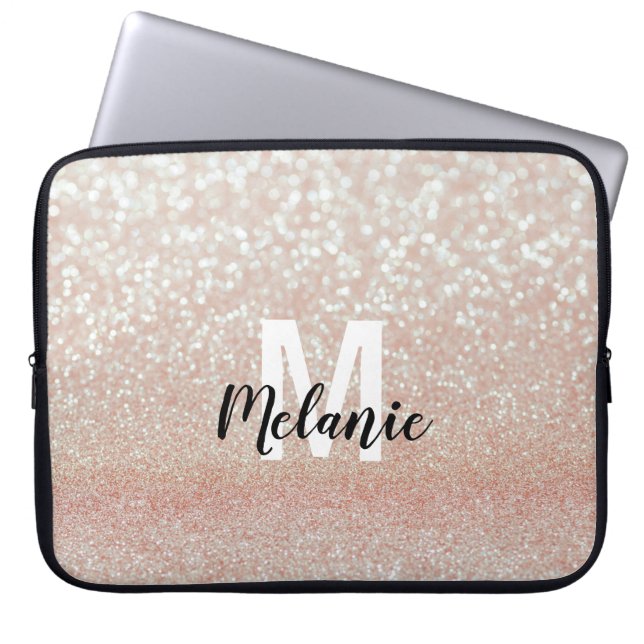 Rose Gold Imitate Glitzer mit Monogramm Laptopschutzhülle (Vorderseite)