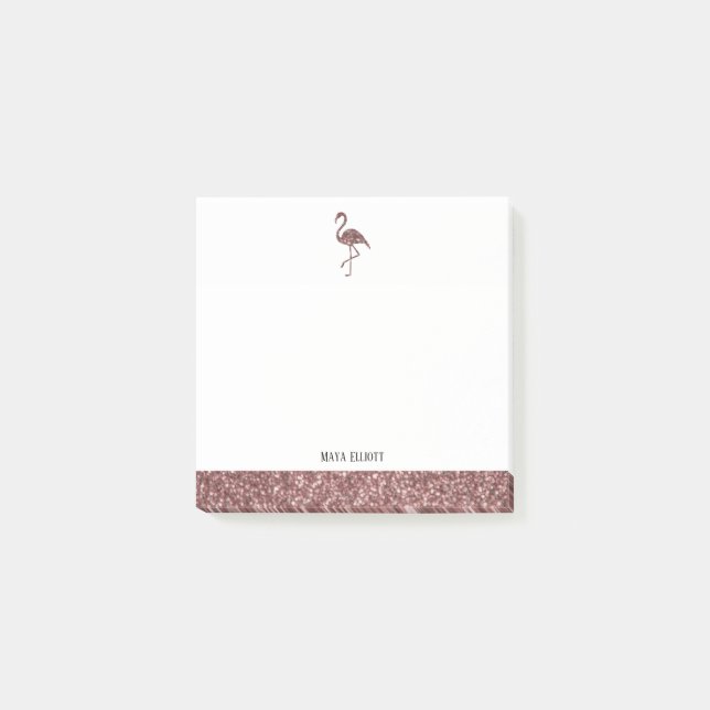 Rose Gold Imitate Glitzer mit Weiß, Flamingo & Bor Post-it Klebezettel (Vorderseite)