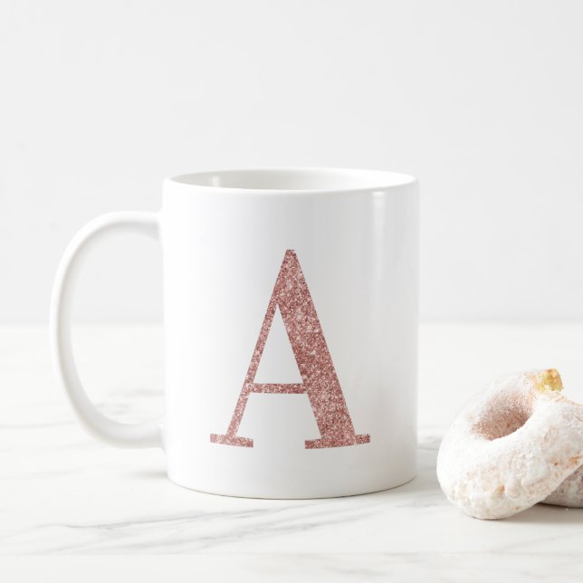 Rose Gold Imitate Glitzer Monogram A Kaffeetasse (Mit Donut)