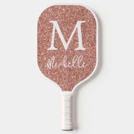 Rose Gold Imitate Glitzer Monogramm Anfangsname Pickleball Schläger