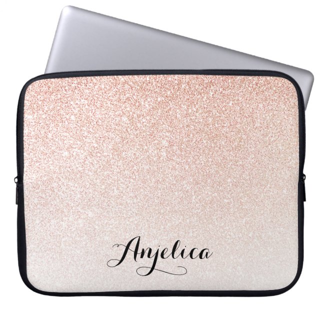 Rose Gold Imitate Glitzer Ombre Name Personalisier Laptopschutzhülle (Vorderseite)