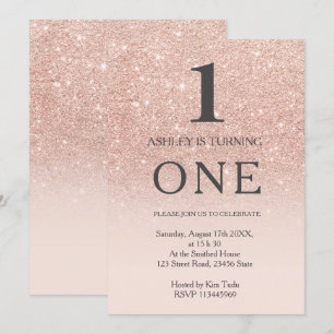 Rose Gold Imitate Glitzer Rosa ombre 1. Geburtstag Einladung