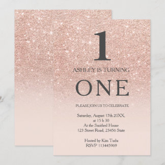 Rose Gold Imitate Glitzer Rosa ombre 1. Geburtstag Einladung