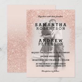 Rose Gold Imitate Glitzer Rosa ombre Foto Hochzeit Einladung